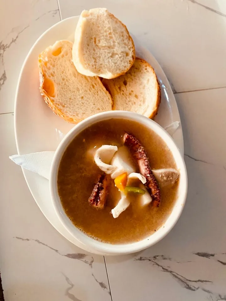 Seafood soup served with bread
